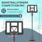 Basketball stalak s podesivim košem i punjivim postoljem na točkićima, crni
