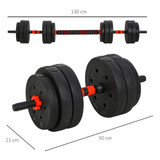Set podesivih bučica 2 u 1, 25 kg, s produžetkom za šipku, crni