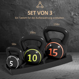 Set od 3 kettlebella 2,2 kg, 4,5 kg i 6,8 kg s podlogom, crni