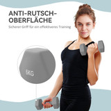 Set bučica 2 × 6 kg, šestougaoni oblik, protuklizne drške, siva
