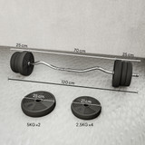 Set curl šipke s utezima 25 kg, 6 tegova, PVC prevlaka, crni