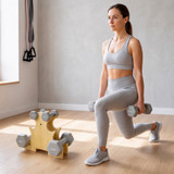 Set bučica 3 para (1, 3 i 5 kg) s drvenim stalkom, svijetlosiva