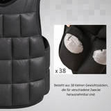 Prsluk s utezima 10 kg, podesiv, s izvadivim utezima, crni