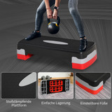 Aerobik stepper s podesivom visinom 10 i 15 cm, crni, sivi i crveni