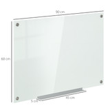 Staklena magnetna ploča 90 × 60 cm, bijela, s policom i 4 markera
