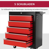 Kolica za alat s 5 ladica 61,6 × 33 × 75 cm, crno-crvena