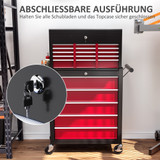 Kolica za alat s 14 ladica 76 × 33 × 75 cm, crvena