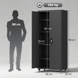 Metalni ormar s točkićima i 4 podesive police 80 × 40 × 180 cm, crni