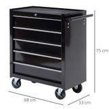 Ormarić za alat na točkićima s 5 ladica 61,6 × 33 × 75 cm, crni