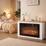 TV komoda s električnim kaminom i grijanjem 114 × 30 × 60 cm, bijela