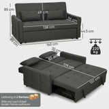 Sofa na razvlačenje dvosjed 3 u 1 s podesivim naslonom, tamnosiva