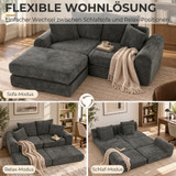 Modularna ugaona sofa na razvlačenje od šenila, tamno siva
