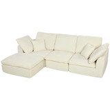 Modularna ugaona sofa L oblika s pomičnim otomanom, šenil, krem