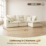 Modularna ugaona sofa L oblika s pomičnim otomanom, šenil, krem