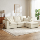 Modularna ugaona sofa L oblika s pomičnim otomanom, šenil, krem