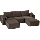 Modularna U sofa bez okvira s presvlakom od rebrastog baršuna, kaki