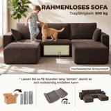 Modularna U sofa bez okvira s presvlakom od rebrastog baršuna, kaki