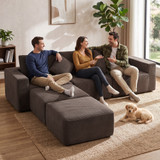 Modularna U sofa bez okvira s presvlakom od rebrastog baršuna, kaki