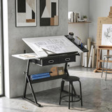 Stol za crtanje podesive visine s tabureom i ladicama 120 × 60 × 92 cm, bijeli