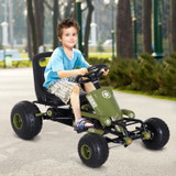 Dječiji go-kart na pedale s ručnom kočnicom i podesivim sjedištem, zeleni