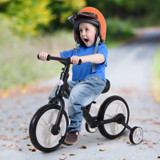 Dječiji balans bicikl s pedalama i pomoćnim točkićima, crni
