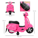 Dječiji električni motor 6 V s pomoćnim točkićima, svjetlom i trubom, roze