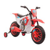 Dječiji električni motocikl s pomoćnim točkićima, 12 V, crveno-bijeli