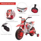 Dječiji električni motocikl s pomoćnim točkićima, 12 V, crveno-bijeli