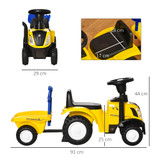 Dječiji traktor guralica s prikolicom i trubom, žuti