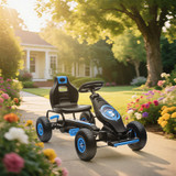 Dječiji gokart na pedale s podesivim sjedištem, plavo-crni