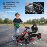 Dječiji gokart na pedale s podesivim sjedištem, crveno-crni