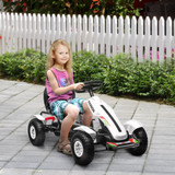 Dječiji gokart na pedale s ručnom kočnicom i podesivim sjedištem, bijeli