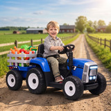 Dječiji električni traktor s prikolicom i daljinskim upravljačem, plavi
