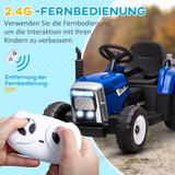 Dječiji električni traktor s prikolicom i daljinskim upravljačem, plavi