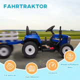 Dječiji električni traktor s prikolicom i daljinskim upravljačem, plavi