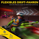 Dječiji električni go-kart s drift funkcijom i podesivim sjedištem, zeleno-crni