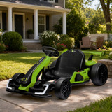 Dječiji električni go-kart s drift funkcijom i podesivim sjedištem, zeleno-crni