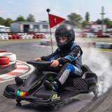 Dječiji električni go-kart s drift funkcijom, svjetlima i muzikom, crni