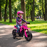 Dječiji električni motocikl s pomoćnim točkićima, 3 km/h, roze