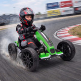 Dječiji električni go-kart 12V s 2 motora i LED farovima, zeleni