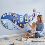Montessori busy board u obliku kita, 13 aktivnosti, drveni, plavi