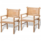 3-dijelni bistro set od bambusa s jastucima