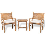 3-dijelni bistro set od bambusa s jastucima