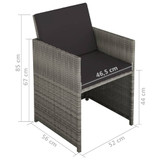 6-dijelni vrtni blagovaonski set od poliratana s jastucima sivi