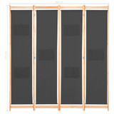 Sobna pregrada s 4 panela od tkanine 160 x 170 x 4 cm siva Sobna pregrada s 4 panela od tkanine 160 x 170 x 4 cm siva