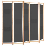 Sobna pregrada s 5 panela od tkanine 200 x 170 x 4 cm siva Sobna pregrada s 5 panela od tkanine 200 x 170 x 4 cm siva