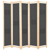 Sobna pregrada s 5 panela od tkanine 200 x 170 x 4 cm siva Sobna pregrada s 5 panela od tkanine 200 x 170 x 4 cm siva