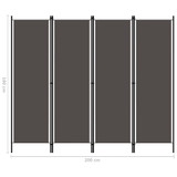 Sobna pregrada s 4 panela antracit 200 x 180 cm Sobna pregrada s 4 panela antracit 200 x 180 cm