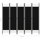 Sobna pregrada s 5 panela crna 200 x 180 cm Sobna pregrada s 5 panela crna 200 x 180 cm