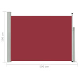 Uvlačiva bočna tenda za terasu 100 x 500 cm crvena